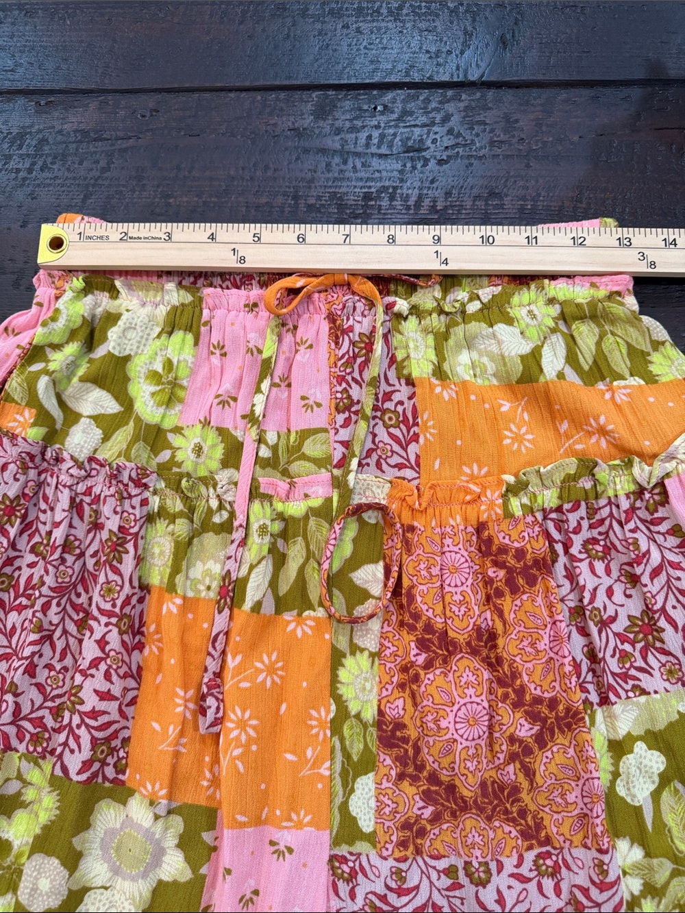 Easel Patchwork Wide Leg Pants M Pink Orange Boho Festival Floral Rayon Lounge - Picture 9 of 15